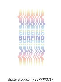Surfing distorted typography glitch lettering graphic vector t shirt design