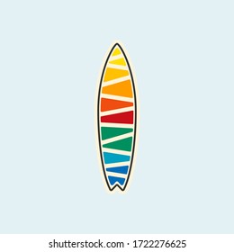 Plantilla de emblema de surf, silueta de tabla de surf con membrete