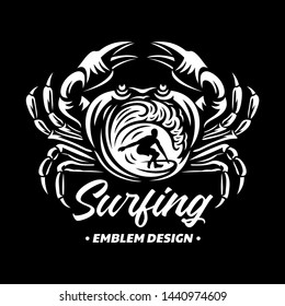 Surfing emblems, illustrations, t-shirt designs vector on black background