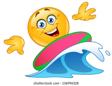 Surfing Emoticon On Blue Ocean Wave