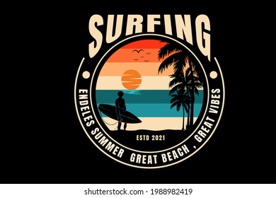 surfing endless summer great beach great vibes color green cream and orange