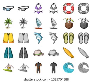 Surfing and extreme cartoon,monochrom icons in set collection for design. Surfer and accessories vector symbol stock web illustration.