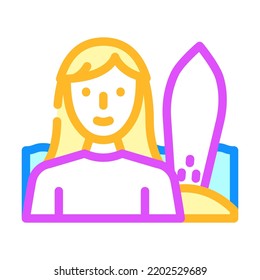 surfing female sport color icon vector. surfing female sport sign. isolated symbol illustration