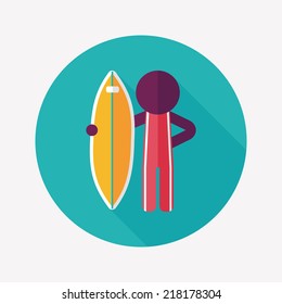 surfing flat icon with long shadow