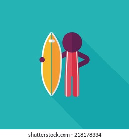 surfing flat icon with long shadow