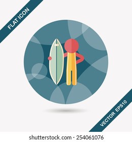 surfing flat icon with long shadow
