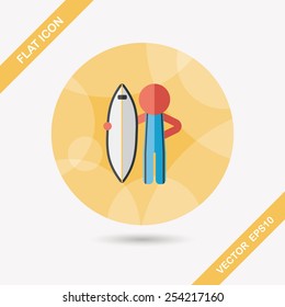 surfing flat icon with long shadow