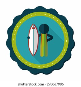 surfing flat icon with long shadow