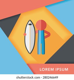 surfing flat icon with long shadow