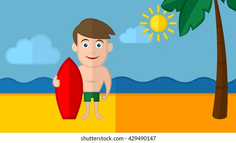 Surfing flat man. Summer, beach