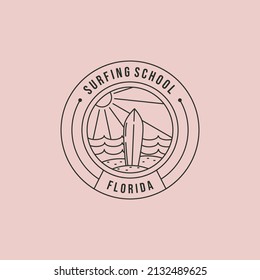 surfing florida line art logo vector symbol illustration design