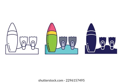 surfing gear line and solid illustration icon