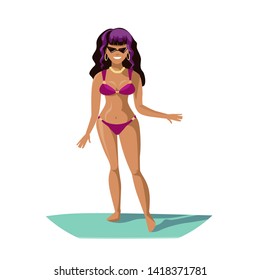 Surfing girl. Concept vector character on white background