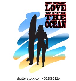 surfing girl in love with the ocean vector