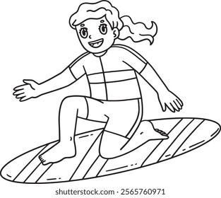 Surfing Girl on Surfboard Ready to Stand Isolated 