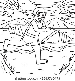 Surfing Girl with Surfboard Coloring Page for Kids