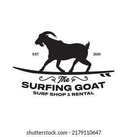 Surfing Goat vector illustration in retro vintage style, perfect for t shirt design, surf shop and rental logo