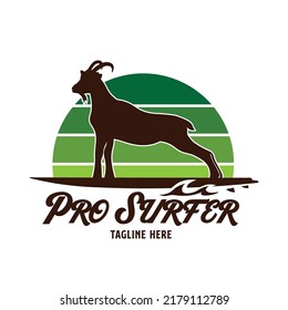 Surfing Goat vector illustration in retro vintage style, perfect for t shirt design, surf shop and rental logo