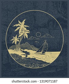 surfing graphic with Sunset. T-shirt Printing. 