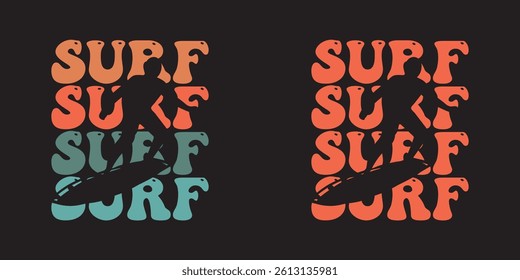 Surfing Groovy text effect California summer, stylish t-shirts and trendy clothing designs with lettering, and printable, vector illustration designs
