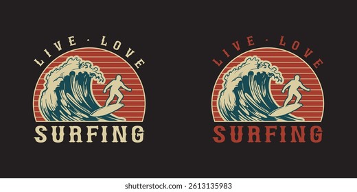 Surfing Groovy text effect California summer, stylish t-shirts and trendy clothing designs with lettering, and printable, vector illustration designs