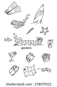 surfing hand draw doodles, various summer, excellent vector illustration, EPS 10