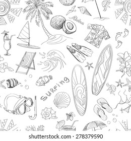 surfing hand draw pattern, summer time, excellent vector illustration, EPS 10