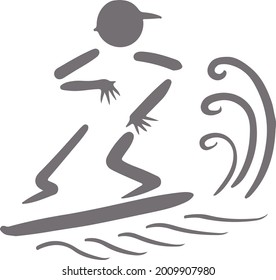 Surfing hand drawn illustration in greyscale style. 