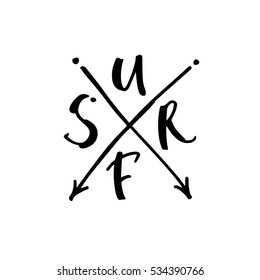 Surfing hand lettering design for posters, t-shirts, cards, invitations, stickers, banners. Vector.