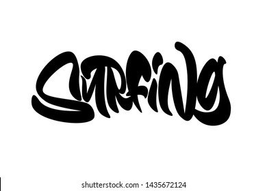 Surfing. Handwritten vector lettering design. Vector calligraphy illustration isolated. Typography for banners, badges, postcard, t-shirt, prints, posters.