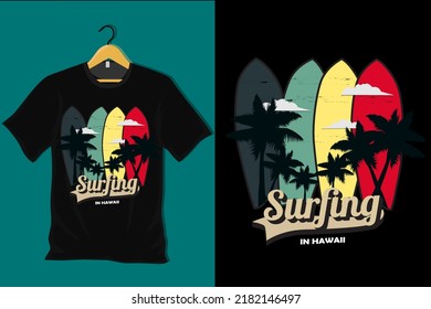 Surfing in Hawaii Retro Vintage T Shirt Design