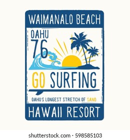 Surfing Hawaii typography, tee shirt graphics, vectors