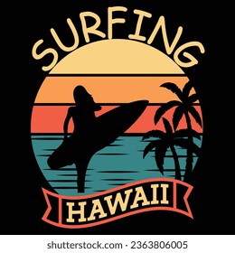 surfing hawaiiillustrations with patches for t-shirts and other uses