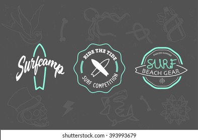 surfing hipster logo with background
