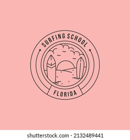 surfing holiday line art logo vector symbol illustration design