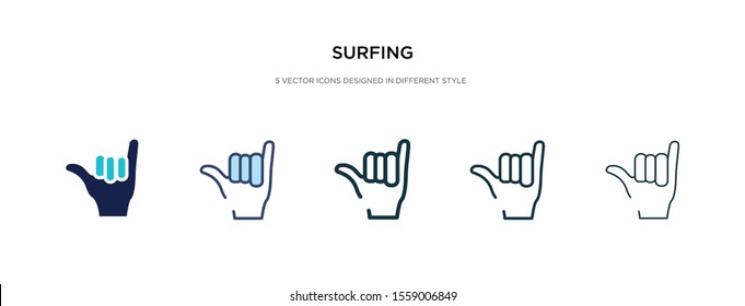 surfing icon in different style vector illustration. two colored and black surfing vector icons designed in filled, outline, line and stroke style can be used for web, mobile, ui