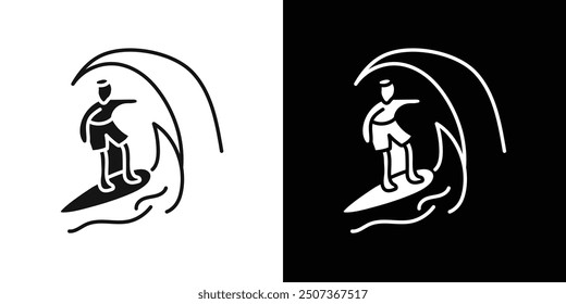 surfing icon flat line symbol set.