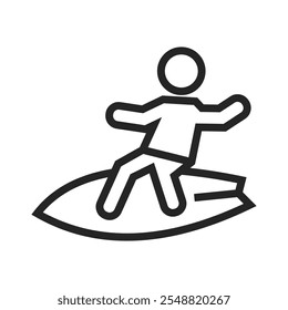 Icono de surf, Icono de Vector de contorno aislado en Colores blancos y negros. Colección de gestos para Web, App móviles e interfaz de usuario