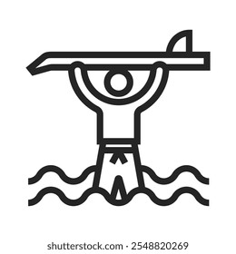 Surfing Icon, Isolated Outline Vector Icon in White and Black Colors. From Gestures for Web, Mobile Apps, and UI