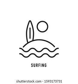 Surfing icon in line style on white background. Vector sign