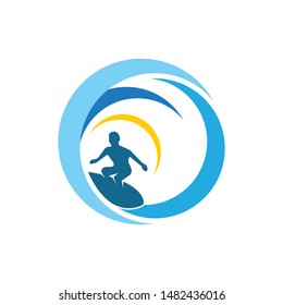 surfing icon logo vector illustration design