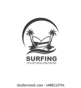 surfing icon logo vector illustration design