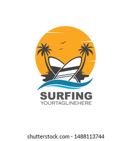 surfing icon logo vector illustration design