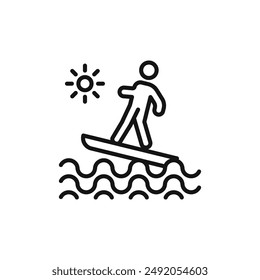 surfing icon outline collection in black and on white background