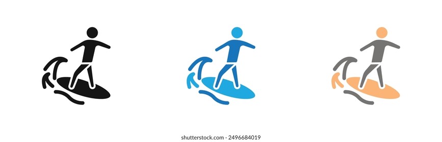 surfing icon outline collection or set in black and white