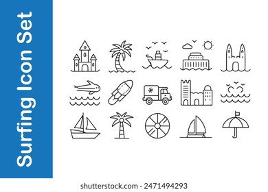 Surfing Icon Set with editable vector.