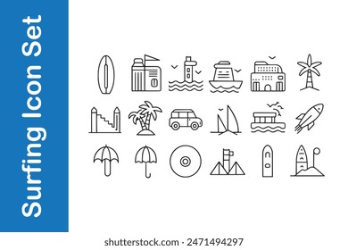 Surfing Icon Set with editable vector.