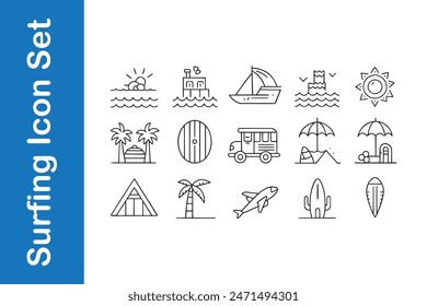 Surfing Icon Set with editable vector.