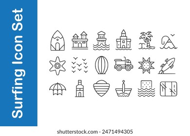 Surfing Icon Set with editable vector.