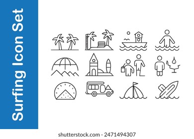 Surfing Icon Set with editable vector.